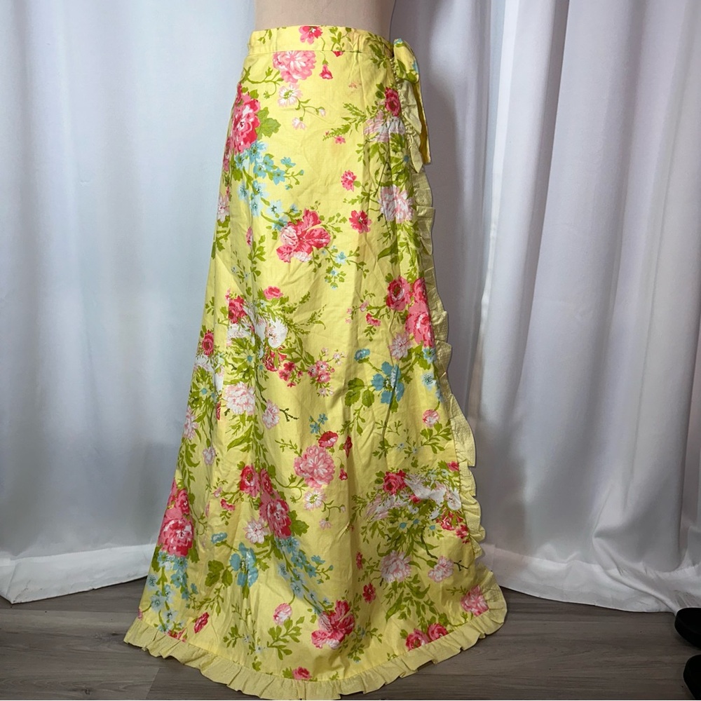 Vintage 70s Quilted Handmade Maxi Wrap Skirt Sz‎ S Ruffle Boho Prairie Cottage
